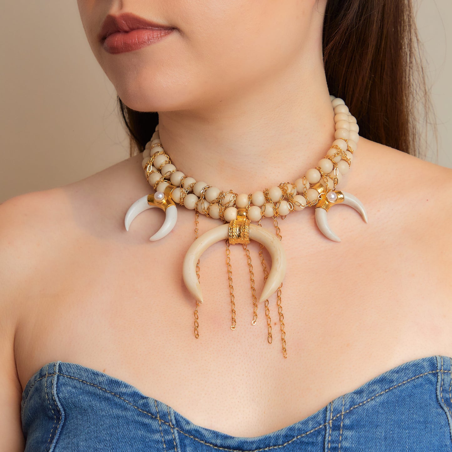 CHOKER LUNA MARFIL CON ARETES